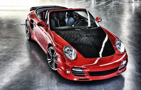 Картинка красный, 997, Porsche, turbo, red, карбон, кабриолет, порше, carbon, cabrio