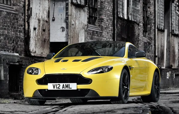 Картинка авто, желтый, Aston Martin, передок, front, V12 Vantage S