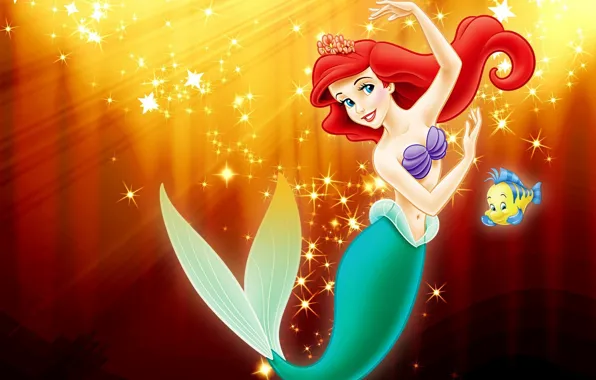 Картинка море, мультфильм, принцесса, sea, Ariel, Ариэль, movie, Walt Disney, princess, Уолт Дисней, Маленькая русалочка, рыба-луна, …