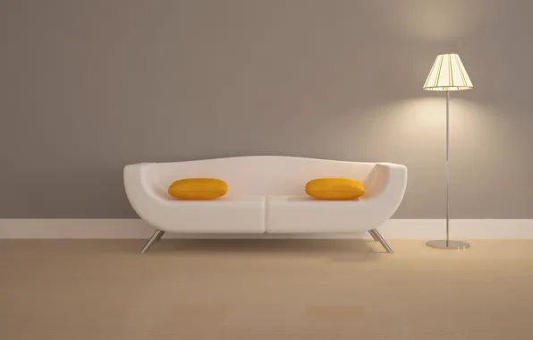 Картинка диван, обои, лампа, подушка, яичница, торшер