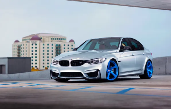 Картинка BMW, Blue, Front, Color, Silver, Wheels, HRE, F80, RS102M