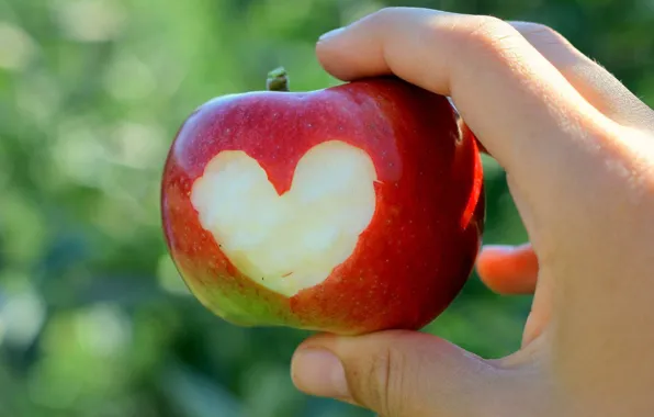 Картинка сердце, яблоко, рука