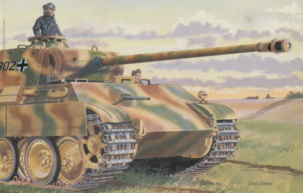 Картинка рисунок, танк, Вторая мировая война, немецкий, средний, танкисты, &quot;Пантера&quot;