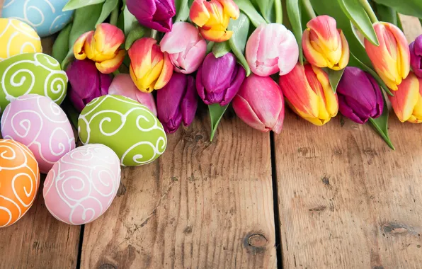 Картинка цветы, яйца, весна, Пасха, тюльпаны, flowers, tulips, spring, Easter, eggs, decoration, Happy