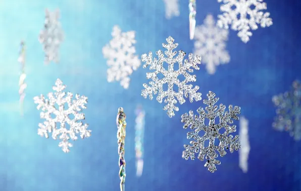 Картинка украшения, снежинки, синий, фон, настроение, праздник, обои, блеск, новый год, картинка, яркость