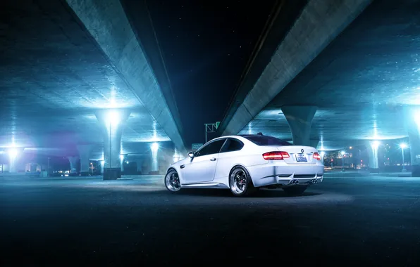 Картинка белый, мост, бмв, BMW, white, rear, E92