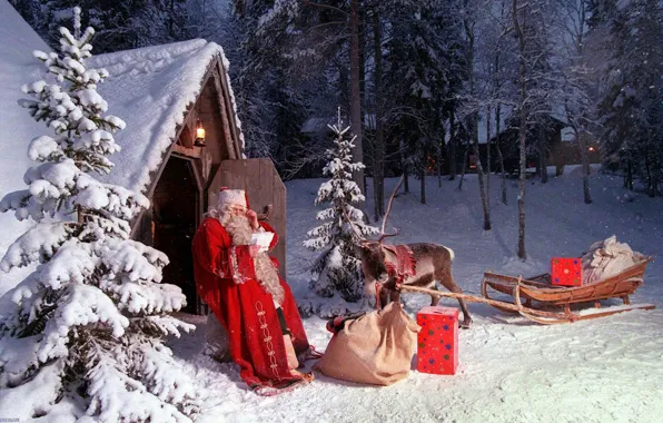 Картинка зима, новый год, рождество, олень, санта клаус