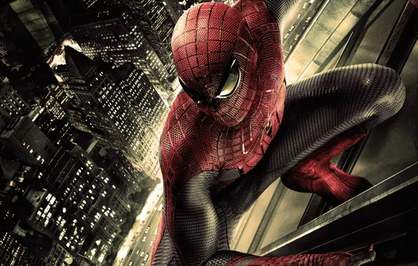 Картинка машины, небоскреб, костюм, новый человек паук, amazing spider man