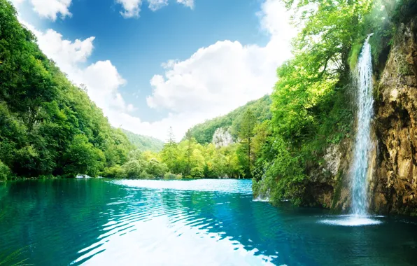 Картинка горы, место, водопад, лагуна, голубая, райское, Perfect waterfall