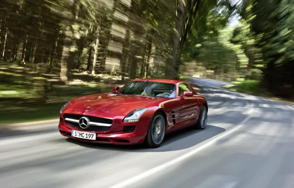 Картинка красный, скорость, Mercedes, Benz, SLS AMG