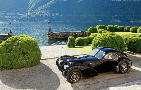 Картинка ретро, Италия, классика, набережная, кусты, Italy, 1938, озеро Комо, Ломбардия, Комо, Como, Lombardy, Bugatti 57SC …