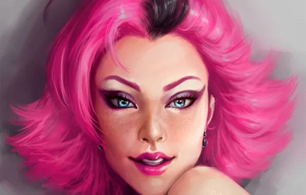 Картинка woman, eyes, pink, art