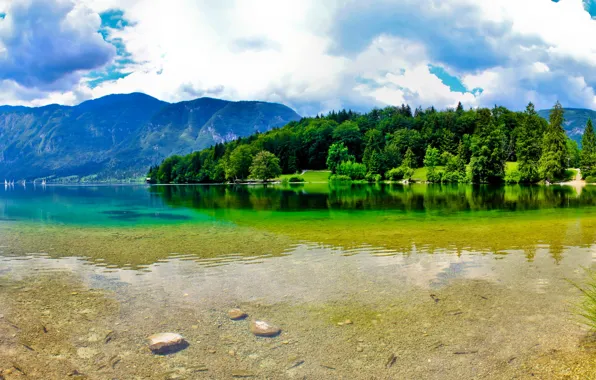 Картинка лето, горы, природа, река, Словения