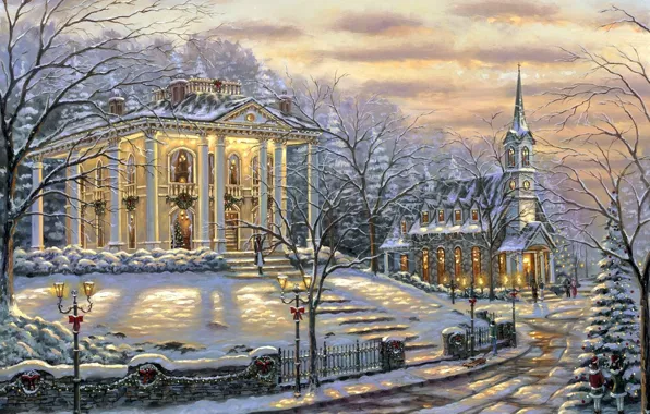 Картинка снег, украшения, огни, дом, Robert Finale