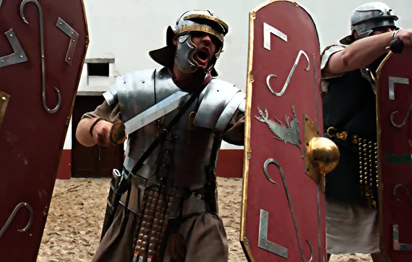 Картинка фон, меч, доспехи, Рим, шлем, мужчина, щит, легионер