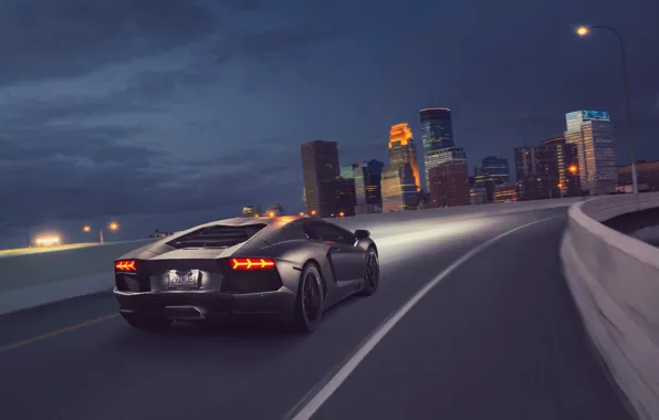 Картинка Lamborghini, Light, Speed, Black, LP700-4, Aventador, Supercar, Rear