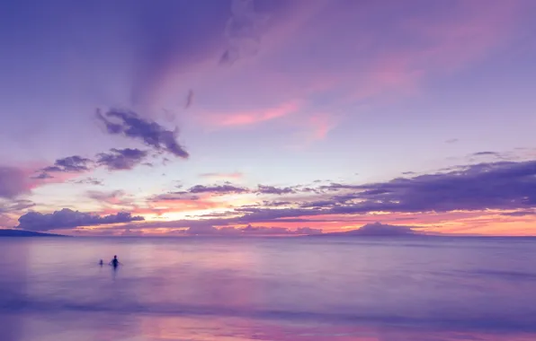 Картинка море, фиолетовый, небо, вода, облака, природа, фон, обои, человек, wallpaper, sky, sea, широкоформатные, background, полноэкранные, …
