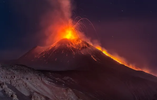 Картинка nature, night, mountain, Etna, volcano, eruption, Sicilia
