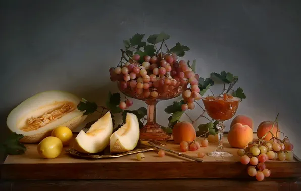 Картинка осень, виноград, натюрморт, лимоны, натюрморт с фруктами