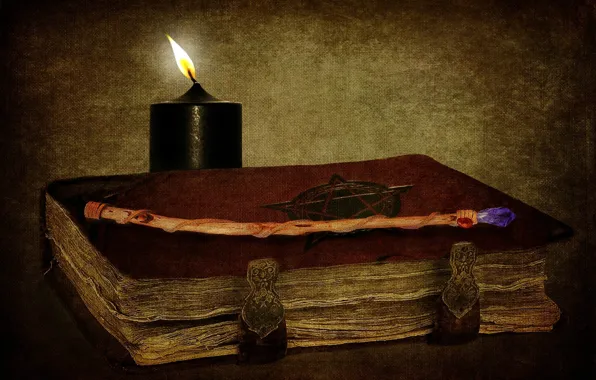 Картинка магия, свеча, книга, палочка, колдовство, оккультизм