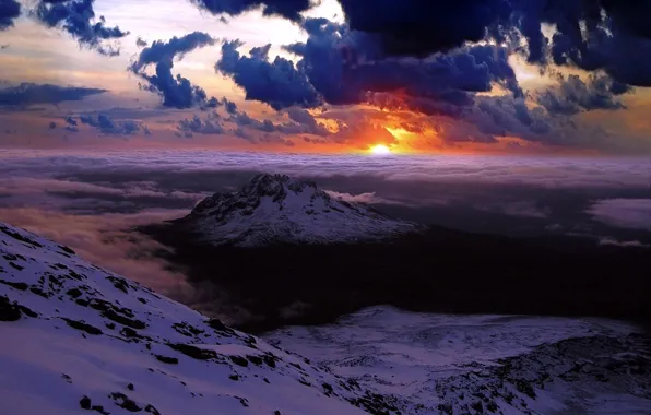 Картинка облака, горы, Закат