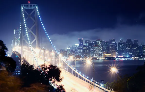 Картинка ночь, Сан-Франциско, california, калифорния, night, san francisco, bay bridge