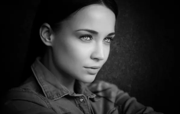 Картинка глаза, взгляд, девушка, портрет, чёрно белое фото, Angelina Petrova