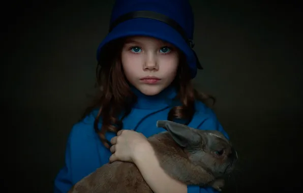 Картинка детство, кролик, девочка, Паулина, Oksana Tatsenko, в голубом