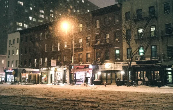 Картинка USA, storm, night, New York, Manhattan, NYC, Snow, New York City, winter, America, United States …