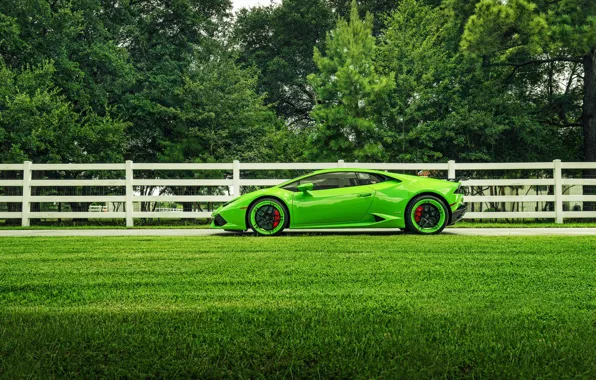 Картинка Lamborghini, Green, Color, Side, Supercar, Wheels, ADV.1, Huracan, LP610-4