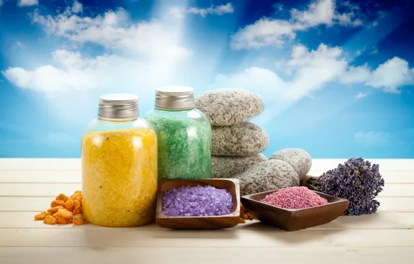 Картинка камни, баночки, sky, лаванда, спа, stones, lavender, spa, salt, соль для ванны