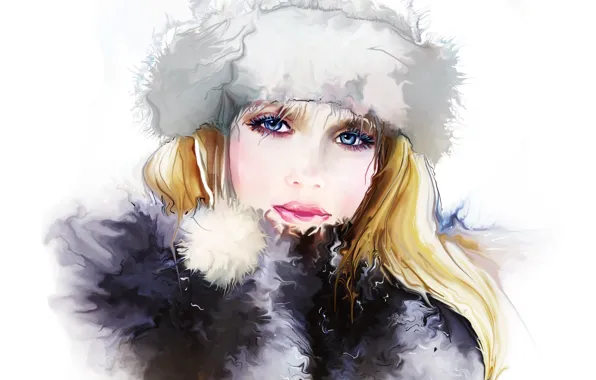 Картинка зима, глаза, взгляд, девушка, лицо, ресницы, шапка, волосы, Tatiana Nikitina
