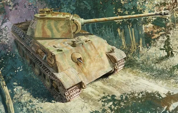 Картинка рисунок, арт, Пантера, танк, MAN, Panther, PzKpfw V, Panzerkampfwagen V, немецкий средний танк, Т-5, Т-V