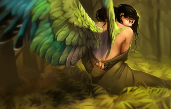 Картинка девушка, крылья, фэнтези, арт, Александра Хитрова, GaudiBuendia, ле