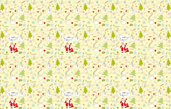Картинка фон, настроение, праздник, елка, текстура, подарки, Новый год, снеговик, Дед Мороз