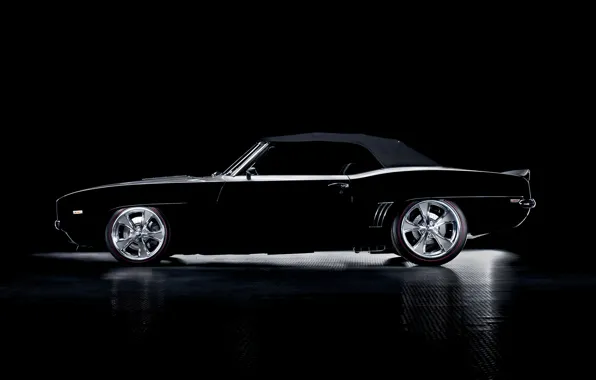 Картинка чёрный, Chevrolet, Camaro, кабриолет, шевроле, мускул кар, black, muscle car, камаро, Convertible, конвёртибл, profile