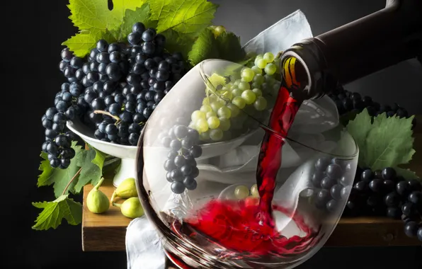 Картинка вино, бокал, виноград, glass, wine, grapes, drink