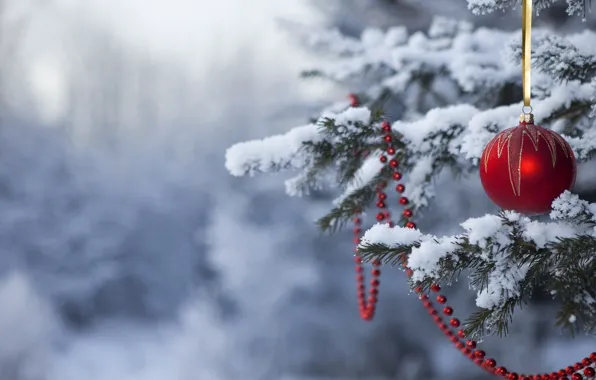 Картинка снег, праздник, игрушки, елка, новый год, happy new year, новогодние обои