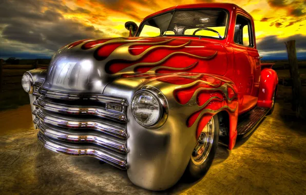 Картинка огонь, пламя, автомобиль, Hot Rod, классический