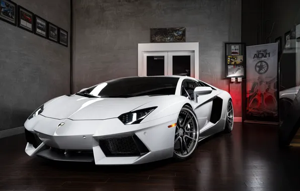 Картинка Lamborghini, Power, Front, White, LP700-4, Aventador, Wheels, ADV.1, Ligth