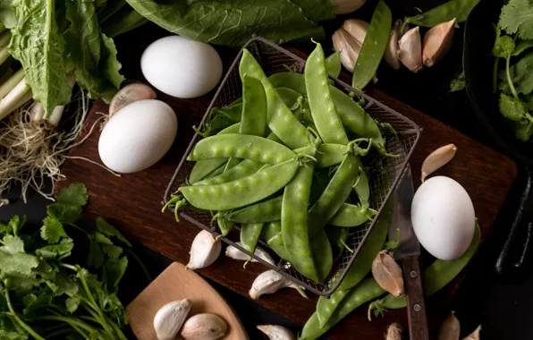 Картинка зеленый, яйца, горох, петрушка, салат, чеснок