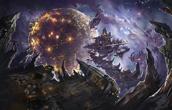 Картинка планета, взрывы, роботы, Трансформеры, Битва, War For Cybertron, Transformers, Кибертрон