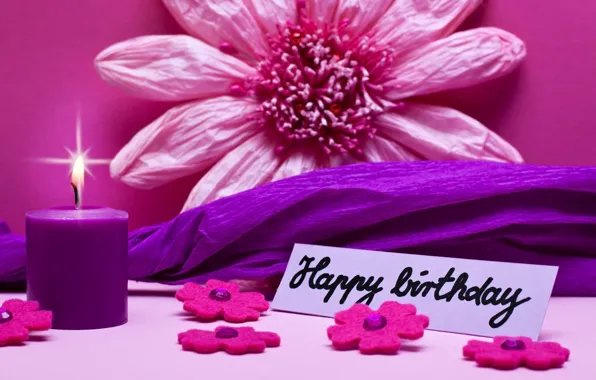 Картинка день рождения, pink, flowers, Happy, Birthday