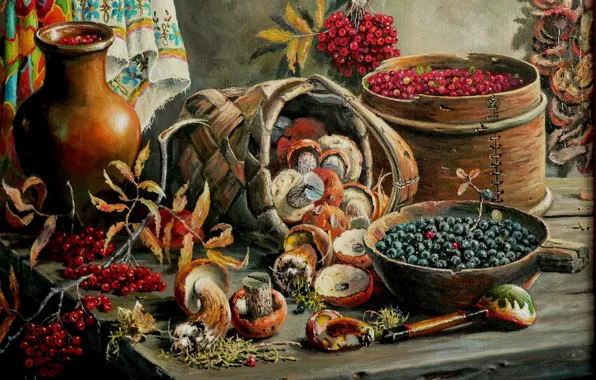 Картинка ягоды, грибы, арт, натюрморт, Андрей Лях