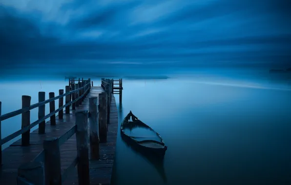 Картинка ночь, мост, лодка