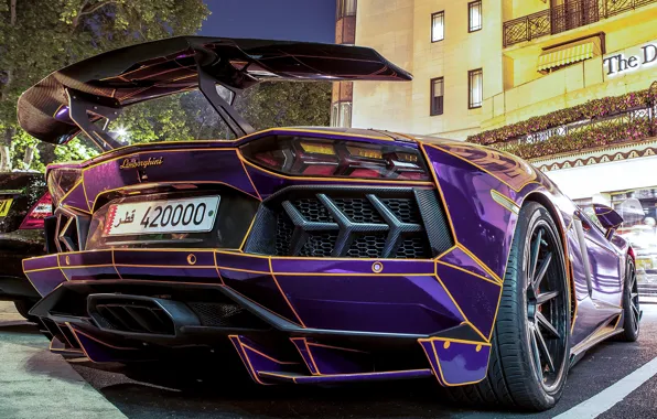 Картинка Lamborghini, Street, Tron, LP700-4, Aventador, Back, Building, Parking, Supercar