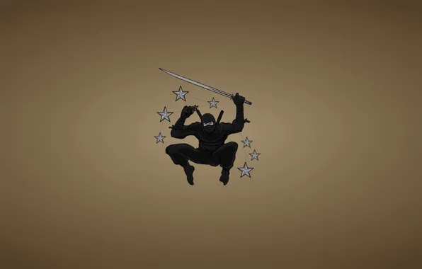 Картинка оружие, прыжок, минимализм, меч, ниндзя, звездочки, клинок, ninja, черный костюм