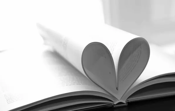 Картинка сердце, книга, черно-белое, сердечко, страницы