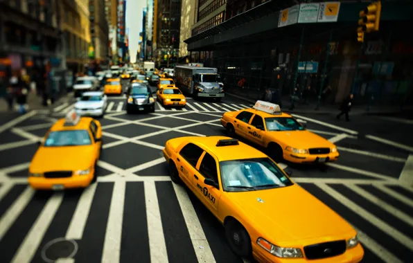 Картинка дорога, улица, фокус, Нью-Йорк, такси, New York, taxi