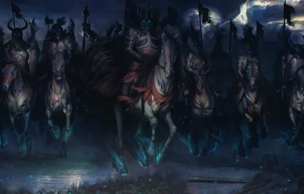 Картинка тьма, кони, всадники, art, The Witcher 3: Wild Hunt, Ведьмак 3: Дикая охота, Wild Hunt